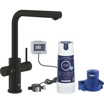 Baterie bucatarie Grohe Blue Pure Vento cu dus extractibil si sistem filtrare S starter kit phantom black