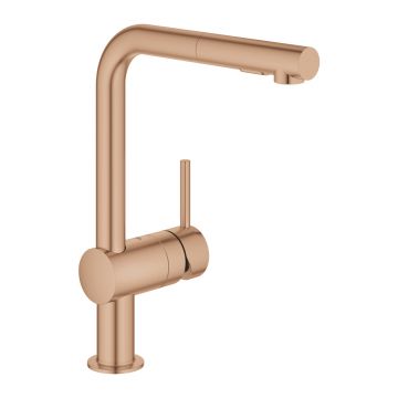 Baterie bucatarie Grohe Minta cu dus extractibil dual spray pipa L brushed warm sunset