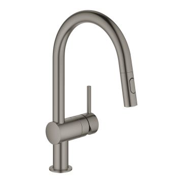 Baterie bucatarie Grohe Minta cu dus extractibil pipa C brushed hard graphite