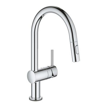 Baterie bucatarie Grohe Minta Touch Electronic cu dus extractibil dual spray pipa C crom
