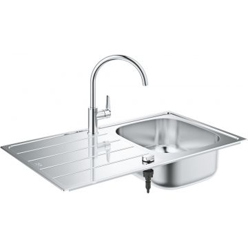 Set Grohe chiuveta K200 860x500mm inox satinat si baterie BauEdge Crom