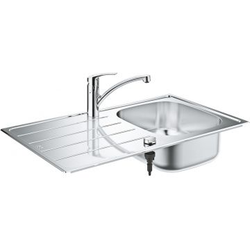 Set Grohe chiuveta K200 860x500mm inox satinat si baterie Eurosmart Crom