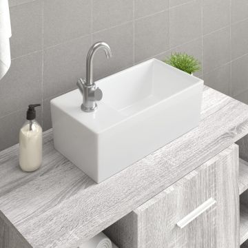 vidaXL Chiuvetă ceramică pătrată, cu robinet (Nu se vinde individual)