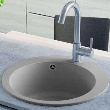 Chiuvetă de bucătărie din granit cu o cuvă gri rotund Chiuvetă de bucătărie din granit cu o cuvă gri rotund