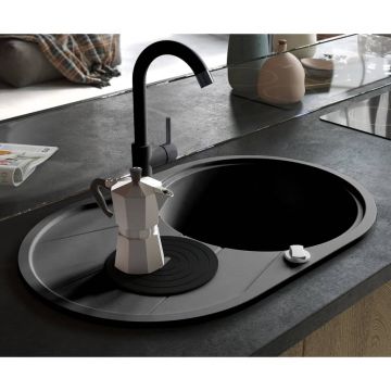 Chiuvetă de bucătărie din granit cu o cuvă negru oval Chiuvetă de bucătărie din granit cu o cuvă negru oval
