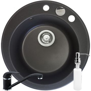 Pachet chiuveta granit 1B Ø49 + Baterie + Dozator Black Pachet chiuveta granit 1B Ø49 + Baterie + Dozator Black