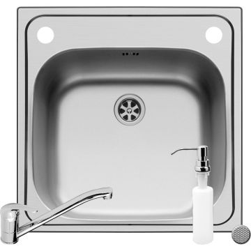Set 3IN 1 Chiuveta Inox INSET 1B LN + Baterie + Dozator detergent