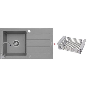 Set Chiuveta bucatarie + Baterie Bello + Cos Multifunctional Next 76x44cm 1B 1D Grey