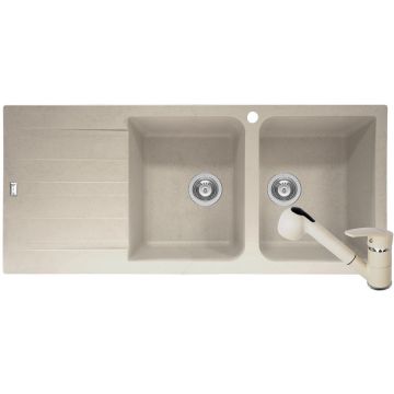Set Chiuveta bucatarie SIERRA Durothek 116x50 2B1D DR + Baterie Fido Bej