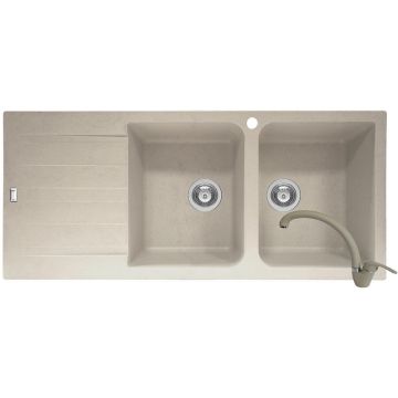 Set Chiuveta bucatarie SIERRA Durothek 116x50 2B1D DR + Baterie Ossia Bej