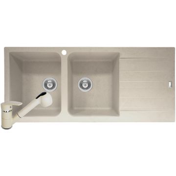 Set Chiuveta bucatarie SIERRA Durothek 116X50 2B1D ST + Baterie Fido Bej