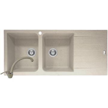 Set Chiuveta bucatarie SIERRA Durothek 116x50 2B1D ST + Baterie Ossia Bej