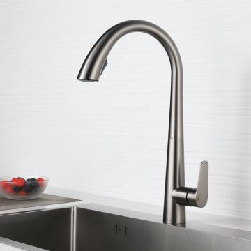 Bateria profesionala pentru bucatarie, cu 2 functii de curgere, dus extractibil, gri antracit, cod 1755