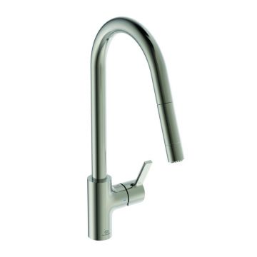 Baterie bucatarie cu dus extactibil Ideal Standard Gusto 233 argintiu Silver Storm 2 tipuri de jet