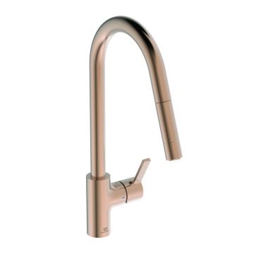 Baterie bucatarie cu dus extactibil Ideal Standard Gusto 233 cupru Sunset Rose 2 tipuri de jet