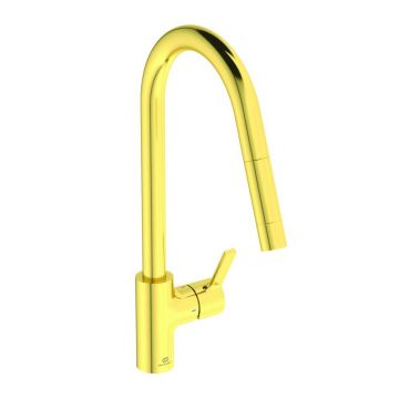 Baterie bucatarie cu dus extactibil Ideal Standard Gusto 235 auriu periat 1 tip de jet