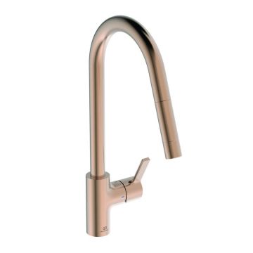 Baterie bucatarie cu dus extactibil Ideal Standard Gusto 235 cupru Sunset Rose 1 tip de jet