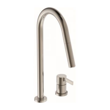 Baterie bucatarie cu dus extactibil Ideal Standard Gusto 242 argintiu Silver Storm 2 tipuri de jet