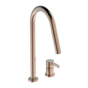 Baterie bucatarie cu dus extactibil Ideal Standard Gusto 242 cupru Sunset Rose 2 tipuri de jet