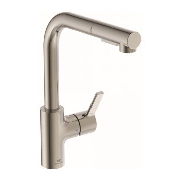 Baterie bucatarie cu dus extactibil Ideal Standard Gusto 295 argintiu Silver Storm 2 tipuri de jet