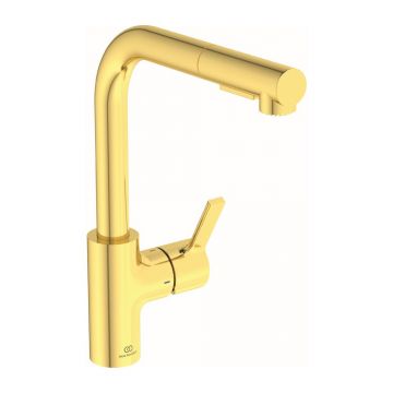 Baterie bucatarie cu dus extactibil Ideal Standard Gusto 295 auriu periat 2 tipuri de jet