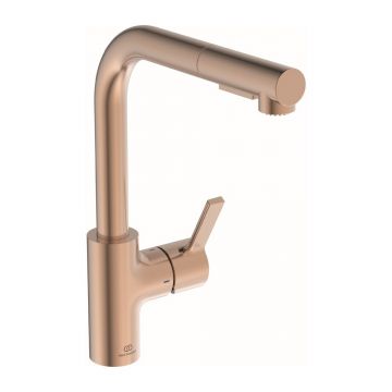 Baterie bucatarie cu dus extactibil Ideal Standard Gusto 295 cupru Sunset Rose 2 tipuri de jet