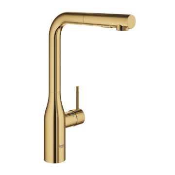 Baterie bucatarie cu dus extractabil Grohe Essence inalta auriu lucios Cool Sunrise