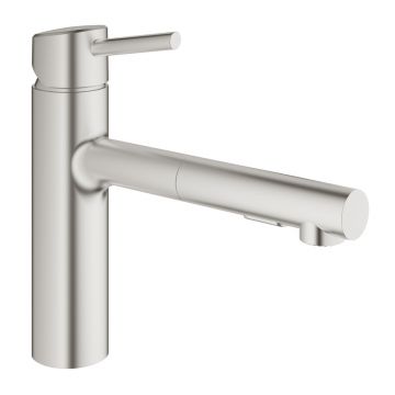 Baterie bucatarie cu dus extractibil Grohe Concetto crom periat Supersteel