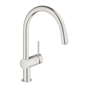Baterie bucatarie cu dus extractibil Grohe Minta crom periat Supersteel monocomanda