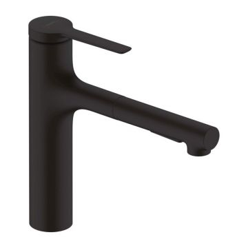 Baterie bucatarie cu dus extractibil Hansgrohe Zesis M33 160 negru mat 2 tipuri de jet