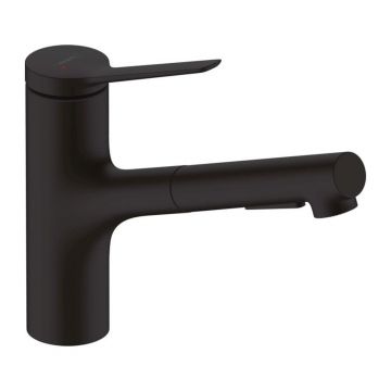 Baterie bucatarie cu dus extractibil Hansgrohe Zesis M33 negru mat 2 tipuri de jet