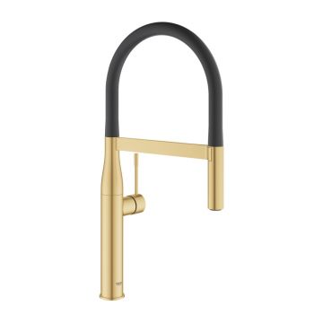 Baterie bucatarie cu pipa flexibila Grohe Essence negru - auriu periat Cool Sunrise