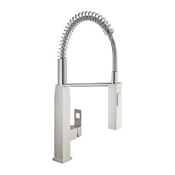 Baterie bucatarie cu pipa flexibila Grohe Eurocube cu doua tipuri de jet crom periat Supersteel