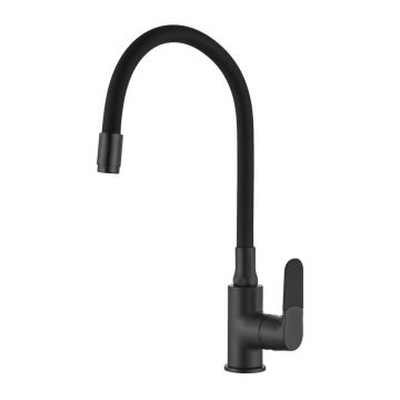 Baterie bucatarie cu pipa flexibila Invena Joga negru mat