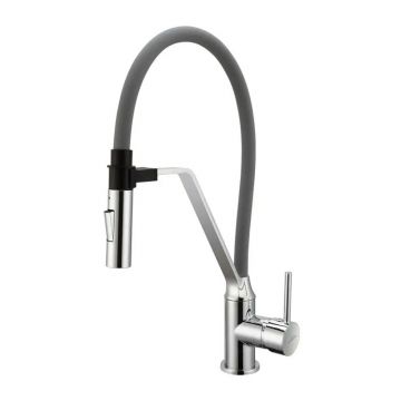 Baterie bucatarie cu pipa flexibila Invena Magnetic Sink gri - crom
