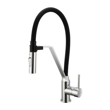Baterie bucatarie cu pipa flexibila Invena Magnetic Sink negru - crom