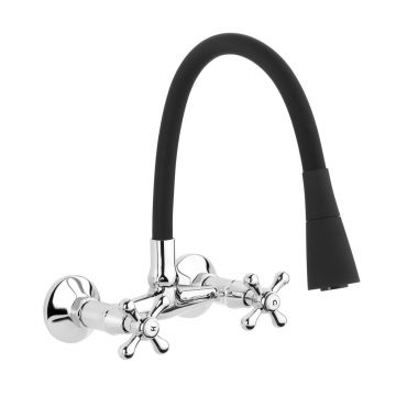 Baterie bucatarie cu pipa flexibila Invena Roma negru - crom