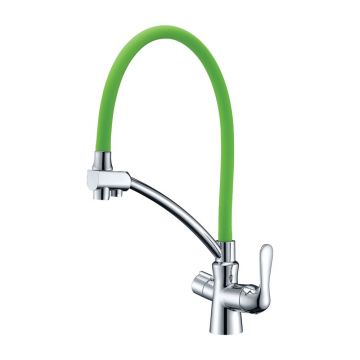 Baterie bucatarie cu pipa flexibila Lemark Comfort verde - crom
