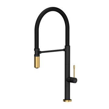 Baterie bucatarie cu pipa flexibila Quadron Unique T-Line Margot negru carbon - auriu