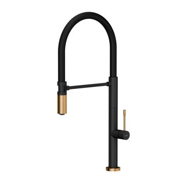 Baterie bucatarie cu pipa flexibila Quadron Unique T-Line Margot negru carbon - cupru