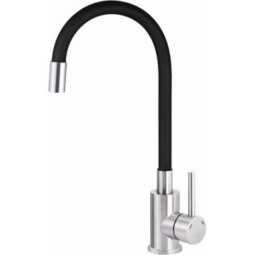 Baterie bucatarie Deante Luno cu pipa flexibila inox/negru