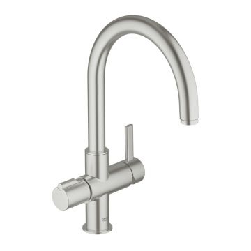 Baterie bucatarie Grohe Red Duo crom periat Supersteel monocomanda pipa curbata