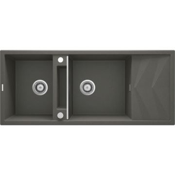 Chiuveta bucatarie compozit doua cuve si picurator, antracit metalic, Deante Magnetic