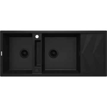 Chiuveta bucatarie compozit doua cuve si picurator, negru mat, Deante Magnetic