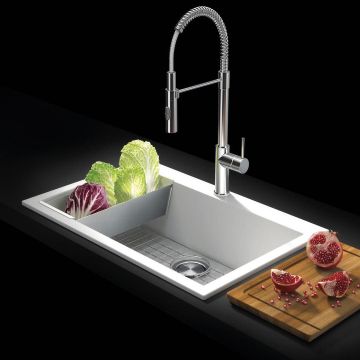 Chiuveta bucatarie granit Alba / Polar White + accesorii montaj, 690x505x225 mm, cod 6058