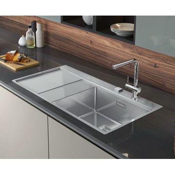 Chiuveta bucatarie inox cu ventil scurgere dreptunghiular automat si accesorii montaj, 1000x520x200 mm, cod 6070