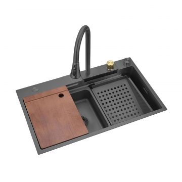 Chiuveta bucatarie SanDonna HD6850, baterie inclusa, inox, negru, 1 cuva, 680 x 500 x 200 mm