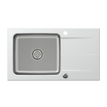 Chiuveta compozit incastrata Quadron Pop Edward 111 finisaj inox - alb 78x44 cm