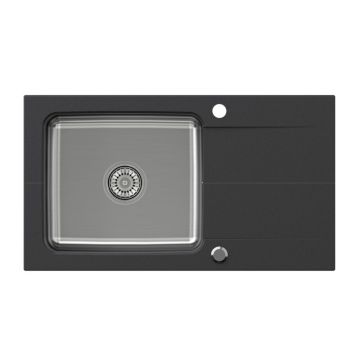Chiuveta compozit incastrata Quadron Pop Edward 111 finisaj inox - negru 78x44 cm