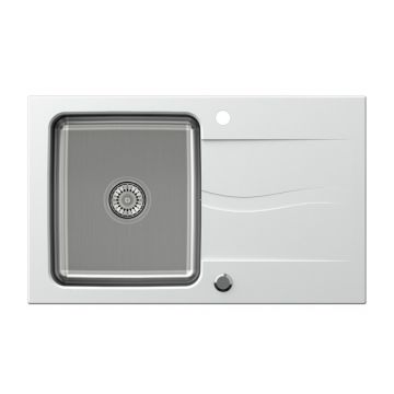 Chiuveta compozit incastrata Quadron Pop Michael 111 finisaj inox - alb 78x48 cm